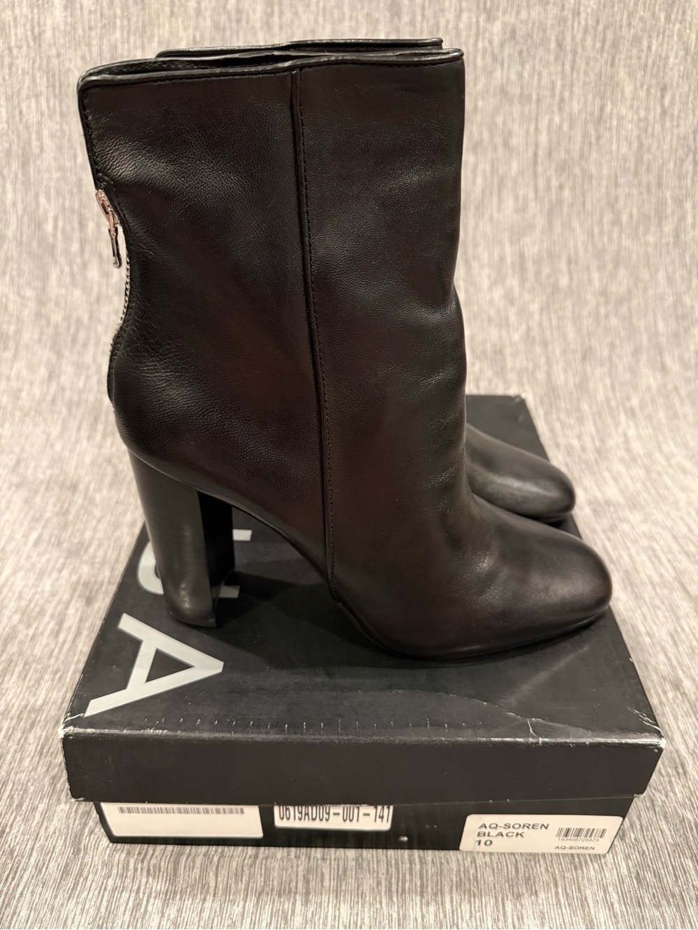 Aqua Black Leather High-Heel Ankle Boots